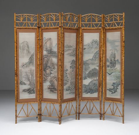 Listed on VNTG.com: Oriental Bamboo & Fabric Room Divider, 1960's | #vntg #vintage Bamboo Screening, Fabric Room Dividers, Teak Bowl, Crystal Jewelry Box, Wood Room Divider, Japanese Bamboo, Art Chinois, Room Divider Screen, Room Screen