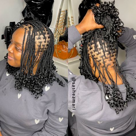 Knotless Braids Bob With Curly Ends, Bob Braids With Curly Ends, Bob Box Braids With Curly Ends, Short Box Braids With Curly Ends, Short Knotless Braids With Curly Ends, Faux Locs Marley Hair, Short Bob Braids, Braids With Curly Ends, Cornrows With Box Braids