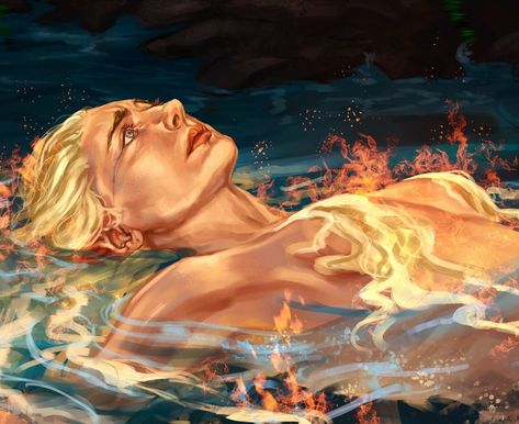 “I’m so tired, Rowan” ❤️‍🔥 • “I didn’t break” she said quietly. His heart cracked at the words. Perhaps she needed the cooling water of the lake to be able to able to hear her own voice again…” - Kingdom of Ash by Sarah J Maas • This scene killed me and I know I had to paint it. I hope it moves you. and I hope you see the little tentacles in the water, I knew there was something in that ancient pool 🦑💀 • #rowaelin #aelingalanthynius #aelinashryvergalathynius #aelinashryver #rowanw... Rowan And Aelin Beach Scene Fanart, Rowan And Aelin Bath Scene, Ansel Tog, Kingdom Of Ash Fanart, Sjm Multiverse, Tog Art, Sjm Fanart, Tog Fanart, Kingdom Of Ash