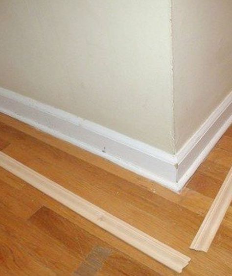 9 Tricks to Turn Builder Grade Baseboards Into Custom Made Beauties | Hometalk Stair Edge Trim Ideas, Diy Home Upgrades, Easy Home Improvement Projects, Trim Ideas, Floor Molding, Home Improvement Loans, Builder Grade, Building Tips, Street House