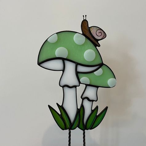 Stained Glass Mushroom Stained Glass Plant Stick Mushroom - Etsy Fused Glass Mushrooms, Stained Glass Snail, Stained Glass Mushrooms, Stained Glass Garden Stakes, Stained Glass Ideas, Plant Stick, Mushroom Plant, Stained Glass Patterns Free, Plant Decoration