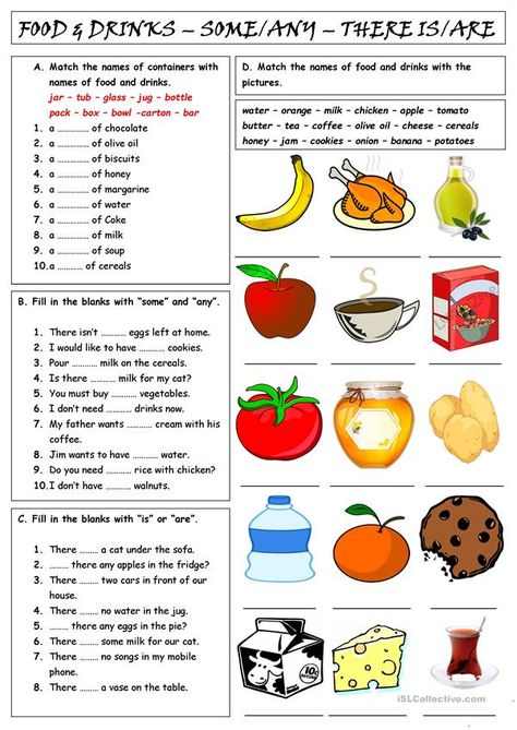 Some Any, Food Vocabulary, English Exercises, Learning English For Kids, English Lessons For Kids, English Activities, Vocabulary Worksheets, English Food, How To Eat Paleo