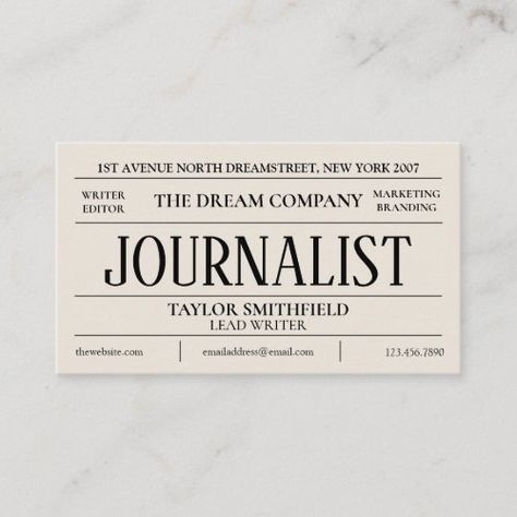 Newspaper Journalism Writer Vintage Business Card A business card with more than a template and design. A business card for you, a business card that stands out. A business card built for connections. Surpass networking, capture the essence of your brand one card at a time. Vintage Type Font with Modern Edge and Professional Style. Social Media Marketing Branding. Newspaper Journalism Writer Vintage TravelerBook. Journalism Major, Journalism School, Fashion Journalism, Journalism Career, Vintage Business Cards, Career Vision Board, Vintage Business, Vintage Newspaper, Academic Motivation