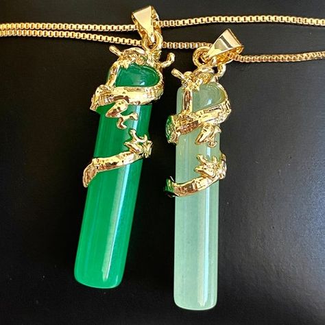 Jade Dragon, Dragon Necklace, Jade Necklace, Dragon Pendant, Jade Green, Box Chain, Light Green, Jade, Gold Filled