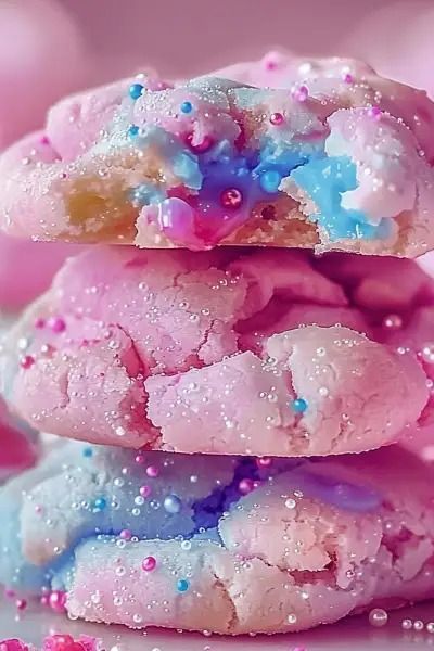 Cotton Candy Cookies - MmmRecipes : Easy and Delicious Recipes Cotton Candy Recipe Homemade, Cotton Candy Pound Cake, Christmas Cotton Candy, Fluffy Cookies, Mushroom Orzo, Unicorn Poop Cookies, Candy Cookies Recipes, Cotton Candy Cookies, Candy Aesthetic