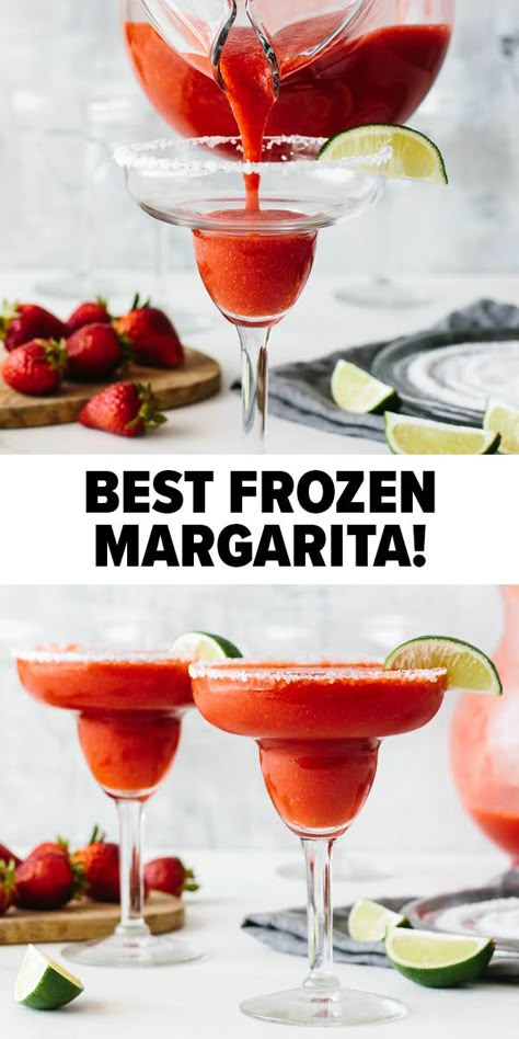 Best Blended Margarita Recipe, Blended Strawberry Margarita, Frozen Fruit Margarita Recipe, Blended Strawberry Margarita Recipe, Strawberry Margaritas Frozen, Margarita Recipes Blended, Frozen Margaritas Recipes, Strawberry Margarita Recipe Pitcher, Homemade Strawberry Margaritas