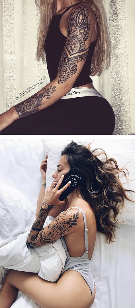 Start Arm Sleeve Tattoo Women, Womens Forearm Sleeve Tattoo, Start Sleeve Tattoo Ideas Women, Full Sleeves Tattoo For Women, Feminine Full Sleeve Tattoos, Sleeve Filler Ideas Women Lace, Lady Sleeve Tattoo, Women Inside Arm Tattoo, Half Sleeve For Women Lower Arm