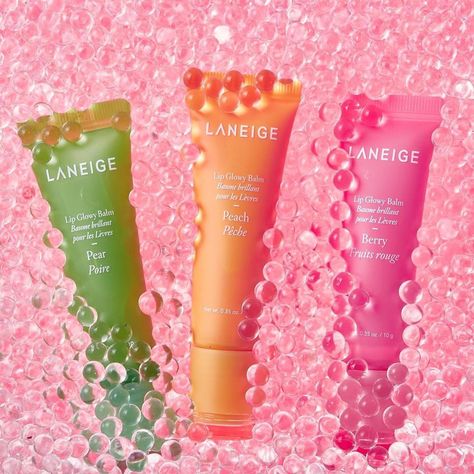 LANEIGE Lip Glowy Balm: A lightweight, moisture-coating lip balm for hydrated, tinted, and kissable lips throughout the day. Lip Glowy Balm, Laneige Lip, Plump Lips, Sephora Skin Care, Lip Gloss Collection, Cosmetics Photography, Nude Makeup, Elegant Makeup, Skin Care Items