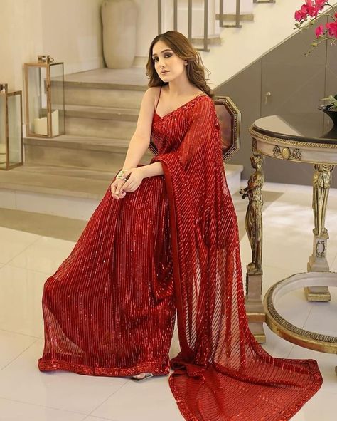 Heavy Saree Look, Red Sequence Saree, Red Heavy Saree, Red Sequin Saree, Mean While, Traditional Indian Saree, Etsy 2023, Heavy Saree, Bridal Boutique Interior