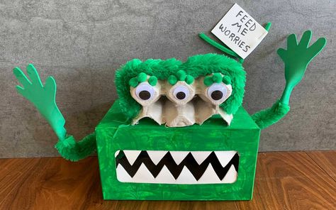 A Psychologist's DIY Worry Box Helps Kids With Worry and Sleep Dr. Sally Baird Dr. Sally Baird Worry Monster, Valentine Card Box, Red Tricycle, Monster Box, Diy Monsters, Child Psychologist, Sleep Issues, Box Diy, Program Ideas