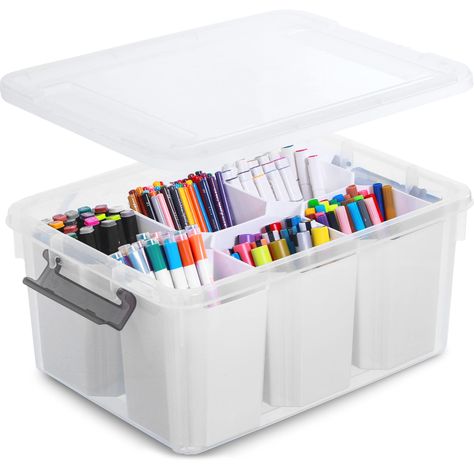 PRICES MAY VARY. 👍【6 Detachable Tall Inserts】The craft storage has 6 inserts that can be placed or taken out according to your purpose and type. The removable inserts keep some of your smaller items neat and organized; 👍【17-Quart Capacity】Capacity: 17-quart. Overall Dimensions: 15.94"L * 11.61"W * 7.28"H. Perfect for arts and crafts supplies, stationery, lego, kids building blocks, sewing kit, and other small tools; 👍【Perfect Solution for Craft Storage】If you need to organize art or craft sup Craft Room Organization Small Space, Desk Toys For Work, Pen And Pencil Organization, Kids Art Organization, Kids Craft Organization, Storage Pencils, Organize Kids Art Supplies, Toy Organization For Small Spaces, Upcycled Organization