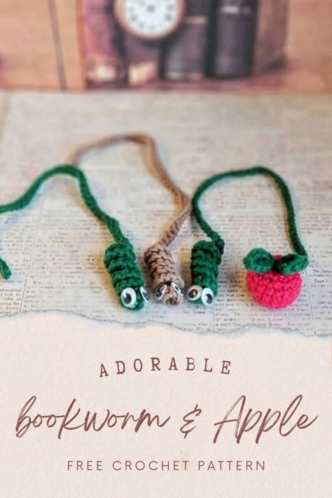 Apple Bookmark, Stitch Videos, Crochet Teacher Gifts, Crochet Bookmarks Free Patterns, Easy Crochet Bookmarks, Worry Worms, Crochet Apple, Bookmark Pattern, Crochet Bookmark Pattern