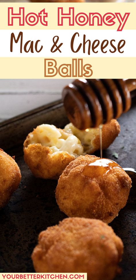 This recipe is our version of an old classic. We took crunchy mac and cheese bites and paired them with hot honey. The result is a wonderful appetizer perfect for holidays, game days, or weekends. Hot Honey Cheese Bites, Honey Mac And Cheese, Hot Honey Cheese, Crockpot Comfort Food Recipes, Quick Chicken Casserole, Mac Cheese Balls, Easy Homemade Mac And Cheese, Recipes Nachos, Mac And Cheese Balls