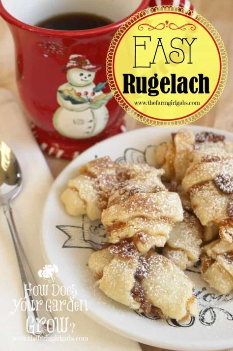 This Easy Rugelach saves time by rolling apricot jam, nuts and cinnamon-sugar in a store bought pie crust. This flakey and delicious cookie will be a hit! #baking #christmascookies #cookies #cookieswap Store Bought Pie Crust Recipes, Flaky Pastry Recipe, Rugelach Cookies, Rugelach Recipe, Pie Crust Cookies, Store Bought Pie Crust, Nut Rolls, Italian Christmas Cookies, Spiced Chocolate