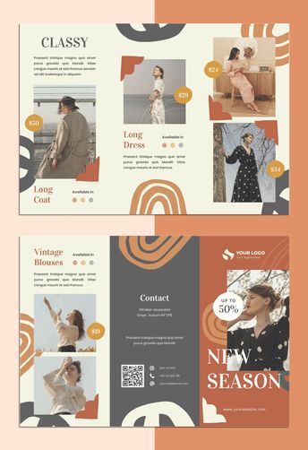 Brouchers Design Brochures, Tri Fold Brochure Design Templates, Tri Fold Brochure Design Ideas, Fashion Broucher, Broucher Design Layout Brochure Template, Brochure Design Fashion, Brochure Design Layout Templates, Leaflet Examples, Fashion Brochure Design