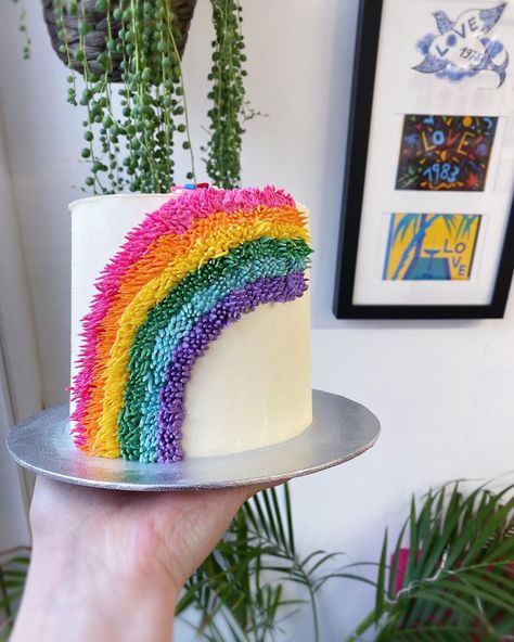 Rainbow Shag Cake, Rainbow Cake Designs, Rug Cake, Watercolour Cakes, Shag Cake, Ugly Cake, Groovy Cake, Ugly Cakes, Thanksgiving Cakes