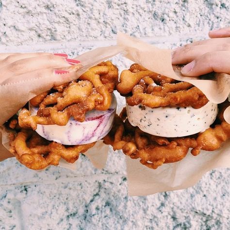 50 best desserts in LA. From gluten-free donuts to red velvet churros. Funnel Cake Ice Cream, La Eats, Cake Ice Cream, Gluten Free Donuts, La Food, Cream Sandwich, Funnel Cake, All I Ever Wanted, Food Places