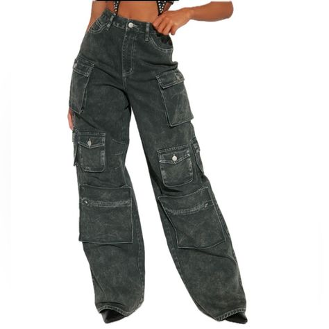 Fashion Nova Tall Lily High Rise Cargo Jeans - Green Size 13 Lily High Rise Cargo Jeans, High Rise Cargo Jeans, High Waisted Dress Pants, Tie Dye Pants, Metallic Pants, Baggy Cargo Pants, Wide Leg Dress Pants, Black Cargo Pants, Fashion Nova Pants