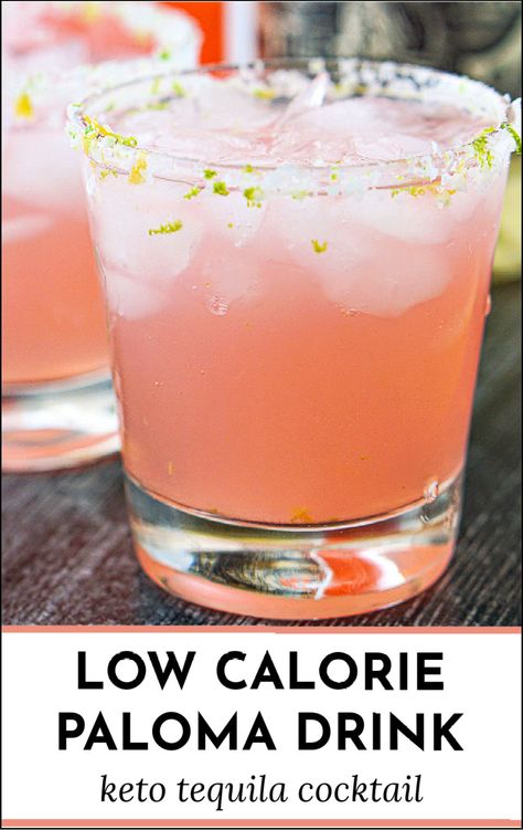 ingredients and glasses with keto paloma cocktail and text Paloma Drink, Low Calorie Alcoholic Drinks, Liquid Therapy, Paloma Recipe, Low Calorie Cocktails, No Carbs, Low Carb Cocktails, Sugar Free Drinks, Summer Drinks Alcohol