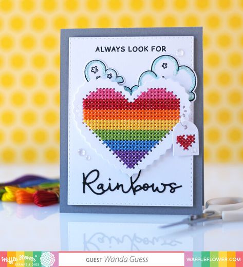 Sweet Christmas Card, Rainbow Waffles, Free Cross Stitch Designs, Card Embroidery, Stitching On Paper, Paper Rainbow, Stitching Cards, Heart Christmas, Cross Stitch Cards