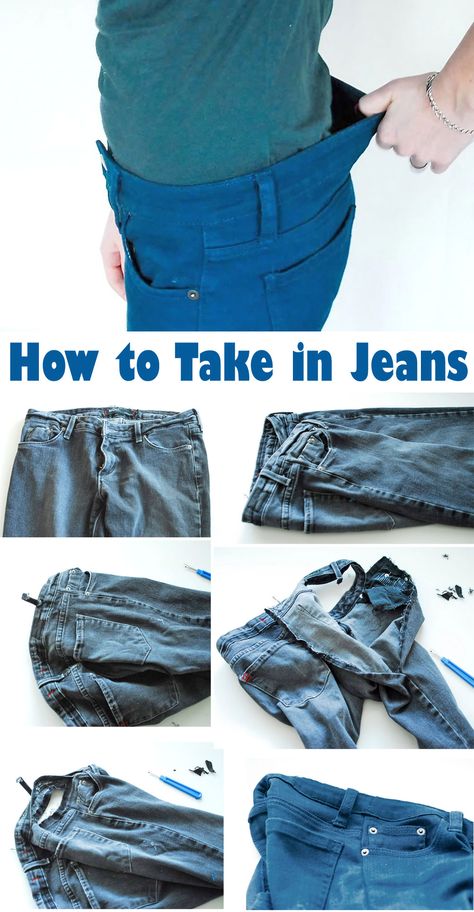 How to Take in Jeans - Tutorial Alter Jeans Waistband, Taking In Jeans, Take In Jeans, Altering Jeans, Jeans Tutorial, Paper House Template, Sewing Guide, Diy Sewing Tutorials, Tote Bag Tutorial