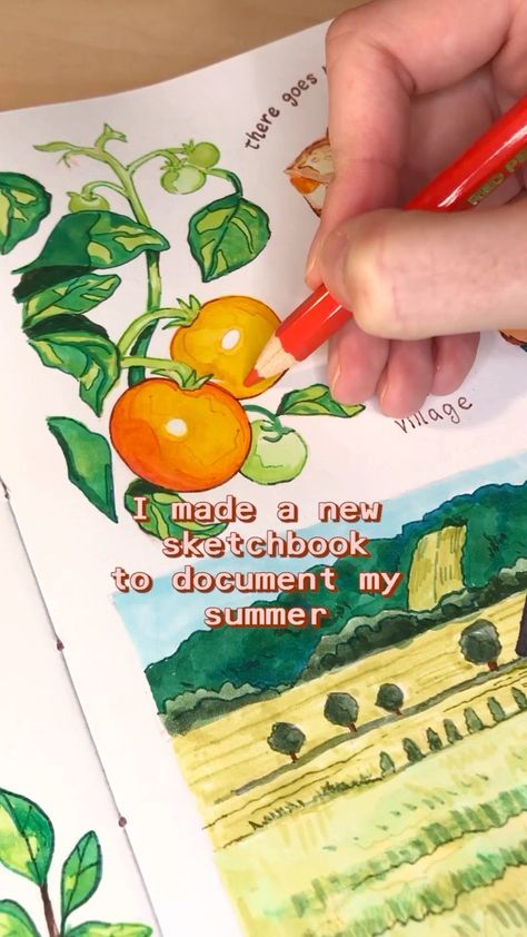 Back when summer started, I made a sketchbook with a plan to fill it over the next three months with all the things I saw, experienced… | Instagram Starting A Sketchbook Ideas, Fill A Sketchbook Ideas, Sketch Book Illustrations, Color Pencil Sketchbook, Things To Draw With Colored Pencils, Sketchbook Spreads Aesthetic, Sketchbook Spread Inspiration, Sketchbook Spread Ideas, Fill A Sketchbook