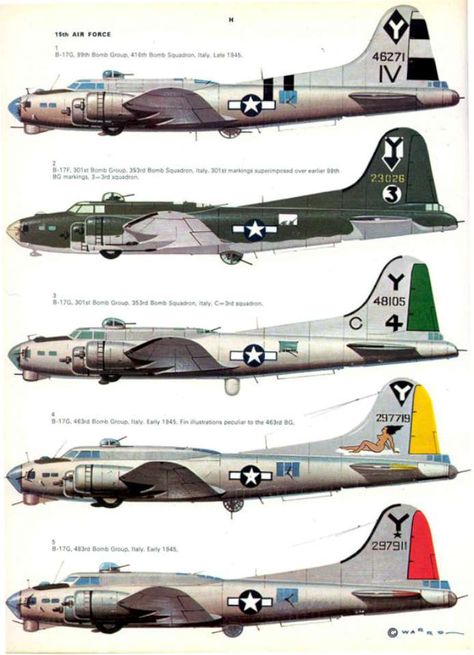 USAAF Bomber Markings & Camo 1941-1945  of B-17 Flying Fortress of the 5th Bomb Wing, 15th Air Force in Italy, World War II. Watch them at: http://www.militarycinema.com/5th-bomb-wing/ Wwii Airplane, Flying Fortress, Aircraft Painting, Wwii Plane, Ww2 Planes, B 17, Aircraft Art, Vintage Airplanes, Wwii Aircraft