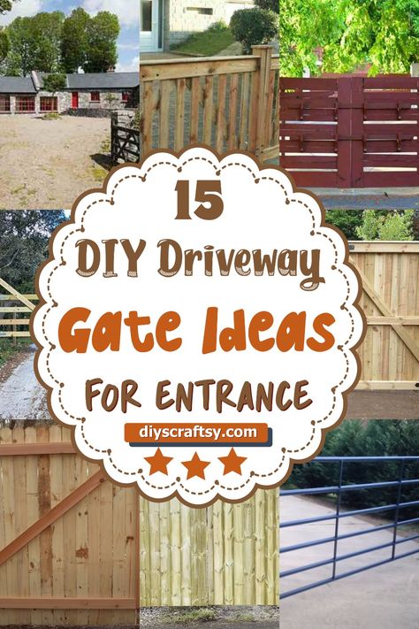 Wooden Entrance Gates Driveway, Farm Gate Entrance Ideas, Wooden Driveway Gate Ideas, Pallet Gate Diy, Driveway Gates Wooden, Driveway Fence Ideas, Diy Gates And Fences, Driveway Security Gates, Wooden Farm Gates