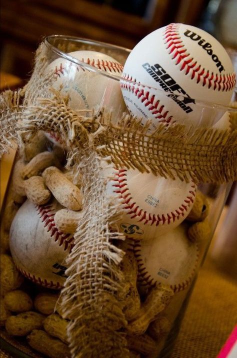 Baseball Centerpiece, Baby Shower Themes For Boys, Baseball Table, Baseball Fundraiser, Banquet Centerpieces, Softball Party, Baseball Theme Birthday, Sports Banquet, Baseball Wedding