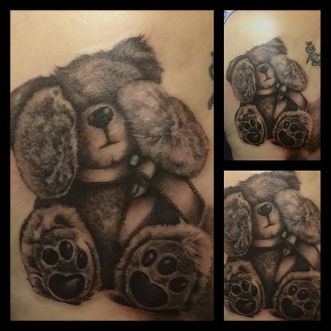 Teddy bear, anyone? Teddy Bear Tattoo For Men, Teddy Tattoo, Bears Tattoo, Teddy Bear Tattoo, Hand Tatto, Dove Tattoos, Wiccan Tattoos, Ink Therapy, Blue Rose Tattoos