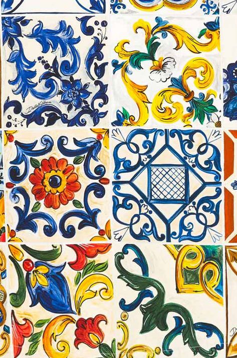 Italian Patterns Traditional, Sicilian Painting, Sicilian Majolica, Sicilian Art, Italian Tiles Pattern, Vintage Italian Posters, Italian Pattern, Blue Drawings, Motif Art Deco