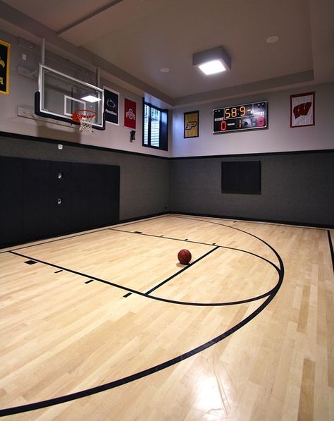 Lower Level - Modern - Home Gym - Chicago - by Oakley Home Builders | Houzz Bedroom Basket, Modern Home Gym, Indoor Sports Court, Home Basketball Court, Basketball Room, Indoor Basketball Court, Home Bar Design, Indoor Basketball, Man Cave Home Bar