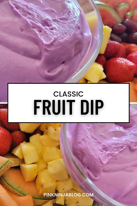 3 ingredients and ready in 5 minutes, grab our Classic Fruit Dip #recipe just in time for #Easter and spring gatherings! #Fruit #FruitDip #Classic #MomsRecipe #Marshmallow #Holidays #Party #EasyRecipes #FamilyFavorite #Delicious #Yum Purple Appetizers, Purple Foods For Color Party, Purple Snacks For Party, Purple Foods For Party, Cookie Dippers, Purple Recipes, Cookie Dipper, 2024 Purple, Fruit Dip Recipe