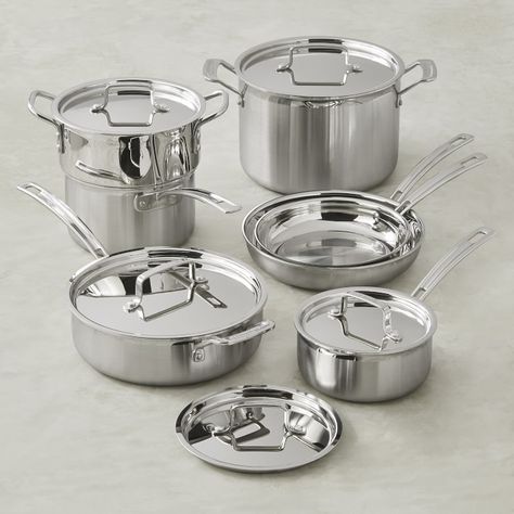 Cuisinart Multiclad Tri-Ply Stainless-Steel 12-Piece Cookware Set | Williams Sonoma Restaurant Sink, Steel Restaurant, Best Anniversary Gifts, Cookware Set Stainless Steel, Stainless Steel Pot, Pots And Pans Sets, Stainless Steel Cookware, Cooking Equipment, Cookware Sets