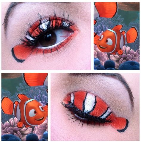 Nemo (Make-Up by xoxoKarBear @Instagram) #FindingNemo Finding Nemo Makeup, Nemo Makeup, Dory Makeup, Finding Nemo Costume, Nemo Costume, Disney Inspired Makeup, Fish Makeup, Fish Costume, Ocean Theme Party