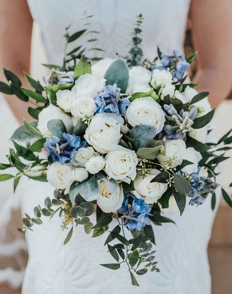 Madison Wedding, Winter Wedding Bouquet, Blue Wedding Bouquet, Light Blue Wedding, Bridal Bouquet Flowers, Winter Wedding Flowers, White And Blue Flowers, Blue Themed Wedding, Blue Wedding Flowers