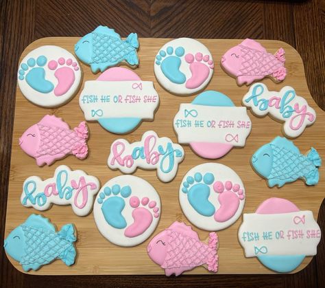 Fish Gender Reveal Cookies, Fish He Or Fish She Gender Reveal Cookies, Fishe Or Fish Gender Reveal, Fish She Or Fish He Gender Reveal, Fishe Or Fishe Gender Reveal Ideas, Fish He Or Fish She Gender Reveal Ideas, Gender Reveal Fishing Ideas, Gender Reveal Fishe Or Fishe, Fishe Or Fishe Baby Reveal