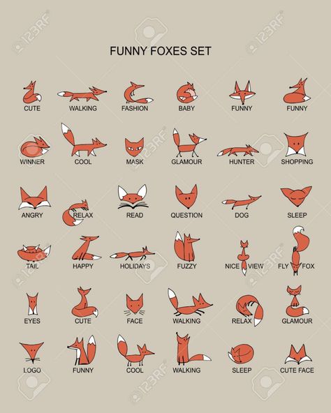 Fox icons, collection for your design. Vector illustration Stock Vector - 57955801 Orange Living Room Ideas, Fox Drawing Sketches, Funny Foxes, Sustainable Living Room, Cute Fox Drawing, Fox Sketch, Fox Drawing, Fox Illustration, Fox Tattoo