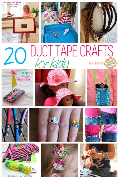 So many fun crafts for kids with duct tape. You can make everything from jewelry to a light saber! Duct Tape Crafts For Kids, Duct Tape Jewelry, Duck Tape Ideas, Duck Tape Projects, Duct Tape Projects, Duct Tape Crafts, Tape Projects, Tape Ideas, Kids Crafting