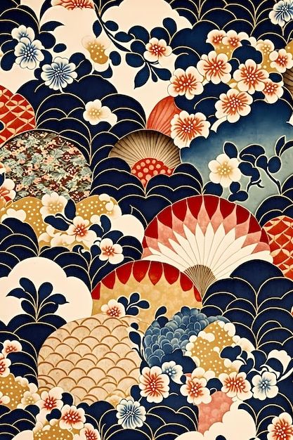 Japanese Images Illustrations, Asian Prints Pattern, Asian Illustration Art, Japanese Flower Illustration, China Pattern Wallpaper, Japanese Prints Pattern, Japanese Pattern Wallpaper, Japanese Design Graphic, Japanese Pattern Design