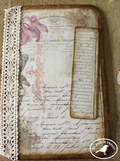 My Porch Prints: Layered Junk Journal Cover Tutorial Junk Journal Cover Ideas, Junk Journal Covers, Journal Covers Diy, Journal Cover Ideas, Junk Journal Cover, My Porch Prints, Tea Stained Paper, Bookbinding Tutorial, Paper Crafting Projects