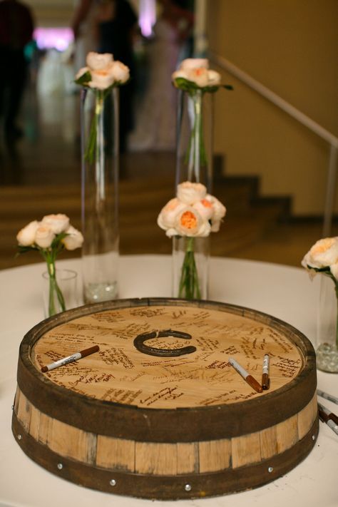 Wine Barrel Guest Book, Wine Barrel Signs, Wine Barrel Wedding Decor, Barrel Wedding Decor, Signing Ideas, Wine Barrel Wedding, Wine Cheese Party, Outdoor Bar Ideas, Barrel Wedding