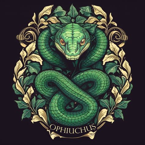 Snake Totem, Snake Zodiac, Scorpio Sagittarius Cusp, Slytherin Snake, Ophiuchus Zodiac, Snake Illustration, Fantasy Art Couples, Snake Logo, Harry Potter Painting