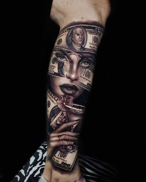 100 Dollar Bill Tattoo Designs, Dollar Bill Tattoo, Moneybag Tattoos, 100 Dollar Bill Tattoo, Tattoos Money, Bill Tattoo, Traditional Chicano Tattoos, Dollar Tattoo, Bag Tattoo