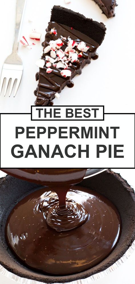 Super Easy 4 Ingredient Peppermint Ganache Pie. Rich, smooth chocolate ganache inside of an Oreo cookie crust, topped with crushed peppermint candy canes. With just 5 minutes of prep time, this is the perfect, easy holiday dessert! Try it this Christmas! | chefsavvy.com #recipe #peppermint #ganache #pie #dessert #chocolate Ganache Pie, Peppermint Ganache, Peppermint Pie, Easy Holiday Dessert, Peppermint Dessert, Crushed Peppermint, Chocolate Ganache Frosting, Easy Holiday Desserts, Pumpkin Coffee Cakes