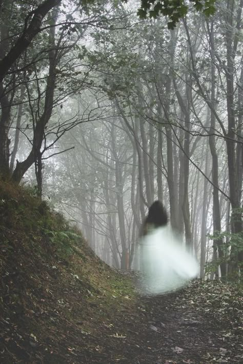 Ghost In White Dress, Ghost Woman Aesthetic, Running In Dress, Addie Larue Aesthetic, Ghostly Woman, Running In The Woods, Scary Short Stories, Ghost Woman, Emily Carroll