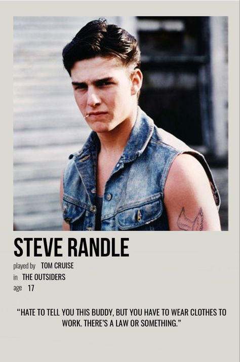 minimal polaroid character poster for steve randle from the outsiders Steve From Outsiders, Steve Randle Wallpaper, The Outsiders Steve Randle, Steve From The Outsiders, The Outsiders Pictures, Steve Outsiders, Steve The Outsiders, Steve Randle The Outsiders, The Outsiders Characters