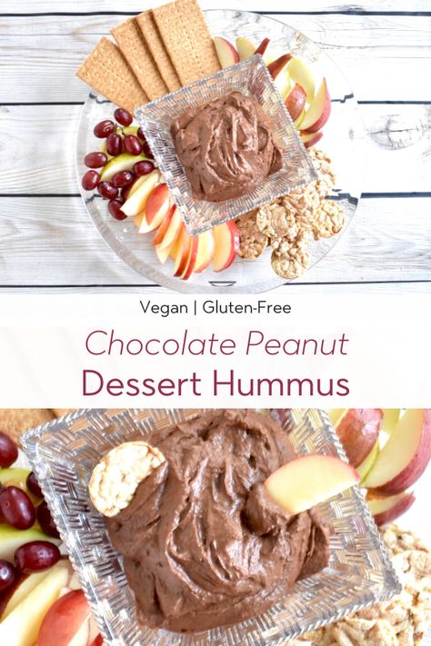 Chocolate Peanut Dessert Hummus Peanut Desserts, Dessert Hummus Recipe, Snacks For School, Chocolate Hummus, Fruit Desserts Easy, Chocolate Dip, Chocolate Peanut Butter Desserts, Dessert Hummus, Healthy Afternoon Snacks