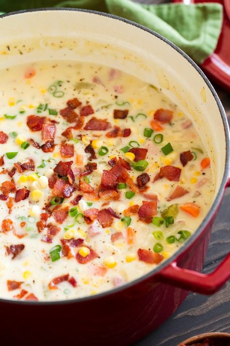 Creamy Ham Potato and Corn Chowder - Cooking Classy Corn Chowder With Ham, Ham Recipes Healthy, Recipes With Cooked Ham, Potato And Corn Chowder, Ham Dinner Recipes, Ham Recipes Crockpot, Ham Chowder, Corn Soup Recipes, Potato Corn Chowder