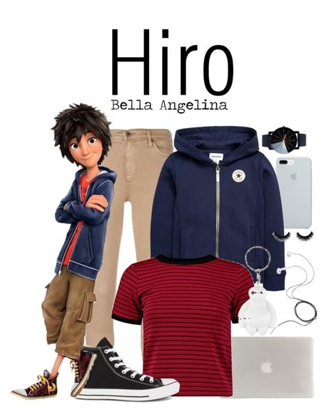 "Hiro // Big Hero 6" by bellaangelina ❤ liked on Polyvore featuring ETUÃ, AG Adriano Goldschmied, Tucano, Converse, Boohoo and Hot Topic Baymax Halloween Costume, Cartoon Day Spirit Week, Big Hero 6 Outfit Ideas, Big Hero 6 Inspired Outfits, Big Hero 6 Outfits, Simple Character Costumes, Baymax Inspired Outfit, Diy Big Hero 6 Costume, Baymax Halloween